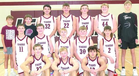 Members of the 2024-25 Lewiston Boys’ Basketball Team are front, from left: Ashton Sanders, Everett Bohling, Alexander Seeman. Second row: Payton Heideman, Grady Weyers, Evan Christen, Taven Borcher, Cashton Steinacher. Third row: Braxton Eagleburger, s.m., Dalton Heideman, s.m., Axel Seeman, Brock Janssen, Tristen Wagner, Brody Wright, Chase Rule. Not pictured: Jacob Bruns, Ethan Peck, s.m., Head Coach Kyle Asche, Asst. Coach Treyton Hippen.