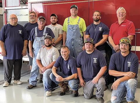 Representing the Pawnee City Fire Department are from left:John Vetrovsky, Russ Smith, Lynn Curtis, Dalton Kramer, Austin Smith, Austin Gyhra, Russ Weeks, Justin Morehead, Lucas Barloon, Mike Habegger, Colt Johnson