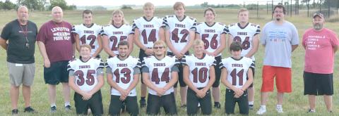 Members of the 2022 Lewiston football team are front, from left: Brody Wright, Brady Bledsaw, Jaxon Janssen, Everett Bohling, Alex Pospichal; Second row: Coach Chuck Humphrey, Assistant Coach Matt Sholty, Ashton Sanders, Tristen Ray, Caleb Rule, Jip Van De Voort, Ty Arena, Dejan Markwort, Assistant Coach Alex Callan, Assistant Coach Eric Bledsaw. Not pictured: Freddie McMurray.
