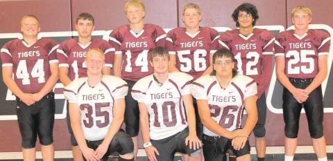 Members of the 2020 Lewiston football team are front, from left: Jonathan Janssen, Mathew Barker, Cayd Wilgers. Back row: Jaxson Janssen, Brady Bledsaw, Caleb Rule, Ty Arena, Abel Gonzalez, Tristan Ray. Not pictured: Head Coach Greg Iverson, Asst. Coach Jarod Remmers, David
