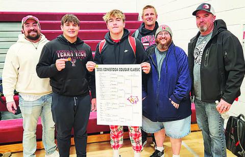 Pictured(L to R) Assistant Coach Koalton Taiclet, Dylan Layne (3rd place), Gauge Schuetz (Champion), Head Coach Jacob Schuetz, Coach Jacob Otero, Coaches Assistant Michael Layne