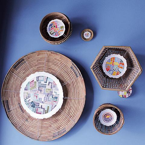 The entry in Tracy Hoffman's home which displays both her fiber art and her watercolors.