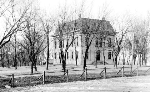 The prior courthouse. By 1910, “It was a good old wagon but it done broke down,” according to the Burchard Times. It was dedicated in 1868, demolished in 1911.