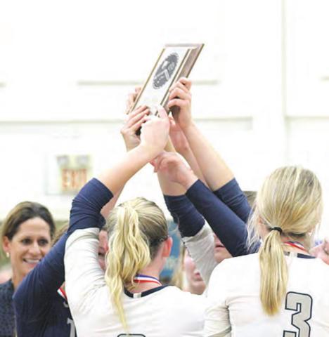The HTRS girls receive their Class B 2nd place plaque. Paula Jasa/Republican