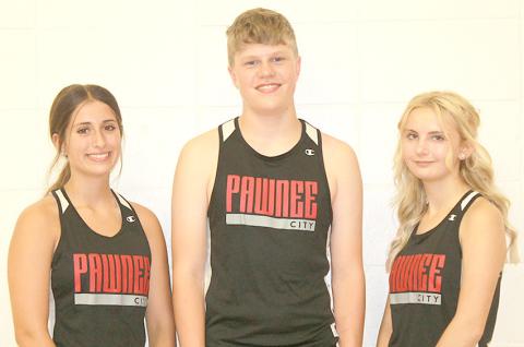 Members of the Pawnee City Cross Country team are from left: Morgann Friedly, Cael Johnson and Anna Koster.