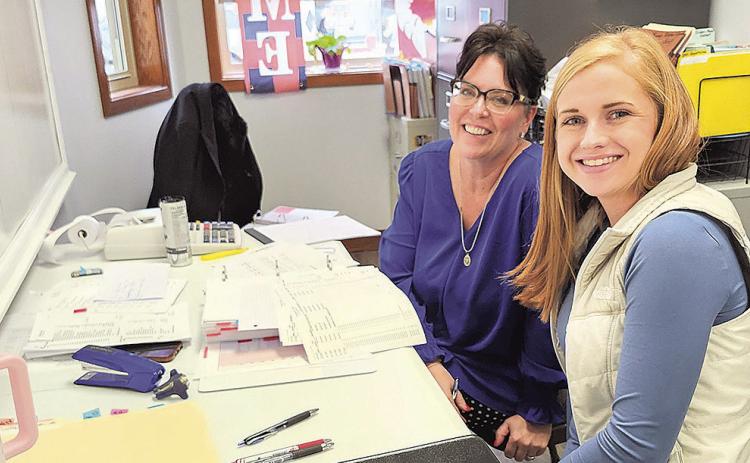 Crunching the numbers - Auditors Julie Bauman (left) and Lydia Bauman are in the city office working on the annual Pawnee city audit