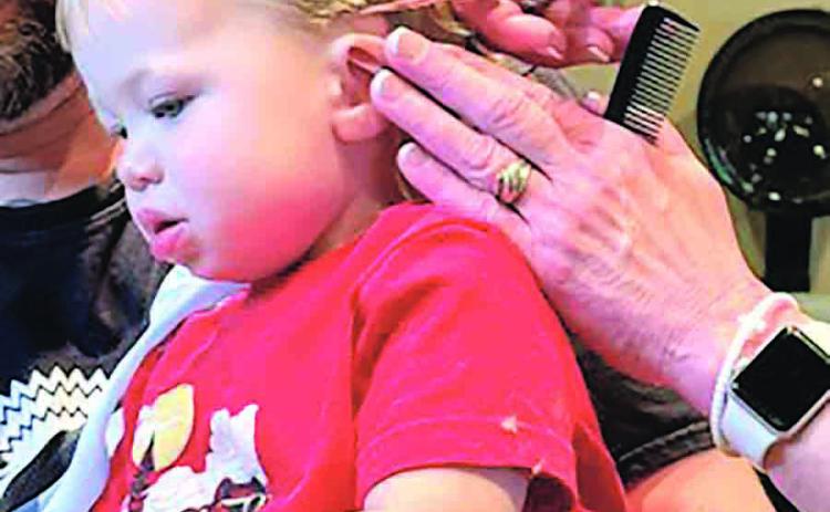Lukas Sunneberg of Pawnee City, aged 20 months, first haircut