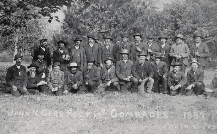 Above: In 1887, a photograph of the old soldiers. Moe belonged to the G.A.R. unit at the time, but we don’t know which one he is. Photograph shared with Table Rock Historical Society by Dave Leichtman.