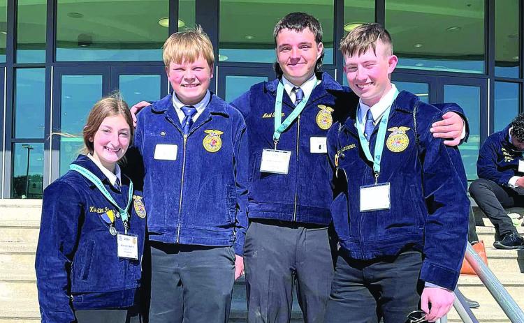 Pictured from left to right are Lewiston FFA members: Kierstin Rehrs, Taven Borcher, Axel Seeman, Cooper Swendener.