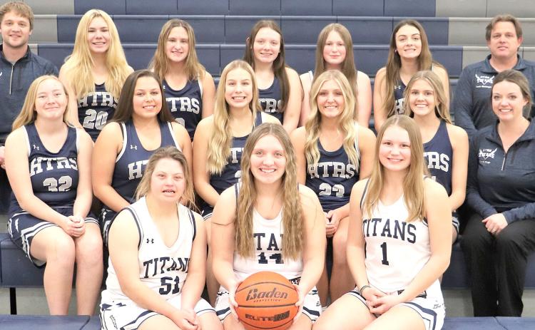 Members of the 2022-23 Humboldt Table Rock Steinauer Girls’ Basketball team are front, from left: Libby Standerford, Ashton Bredemeier, Jaylyn Bohling. Middle row: Alyssa Askren, Izzy Hammer, Laramie Glathar, Jaylie McNealy, Avery Dierberger, Brittany Rogge. Back row: Head Coach Schuyler Kuhlmann, Elie Bstandig, Shayfer Cumro, Maddie Bredemeier, Kenadi McClarnen, Lillian Bowen, Assistant Coach Todd Dierberger.