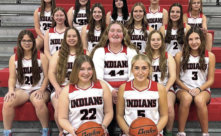 Members of the 2025-26 Pawnee City Girls’ Basketball team are front, from left: Abby Dietrich, Madelyn Osborne. Second row: Breonna Gyhra, Denielle Gyhra, Adelyn Sisco, Ericca Gyhra, Kinsley Benson. Third row: Kailey Hartman, Taelyn Blecha, Haylee Plager, Emalyse Gottula. Fourth row: Ainsley Rauner, Lilah Yunghans, Emily Koster, Kailyn Jensen, Brook Tozer.