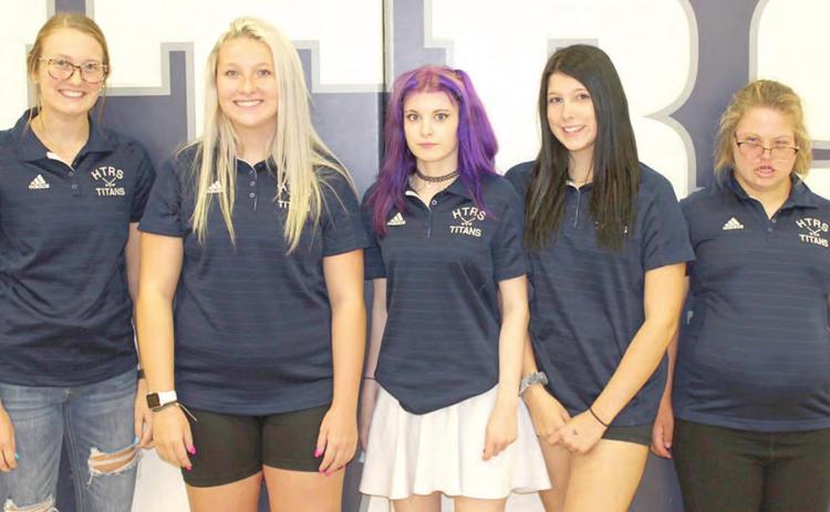 Members of the HTRS Girls’ Golf team are front, from left: Gracie Shafer, Mikkayla Flynn, Jacqueline Joyce, Ricki Long and Libby Standerford.