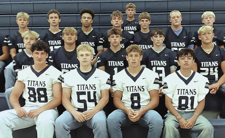 Members of the 2025 HTRS football team are front, from left: Bennet Arth, Jonathan Koch, Emmett Glathar, Samir Aliev. Second row: Axton Wamsley, Reed Shupp, Kameon Dettmann, Colt Leech, Jacob Davis. Third Row: Cole Hunzeker, Josh Manning, Bradyn Bowen, Alex Dewberry, Ty Dunekacke, Jack Hilgenfeld, Griffin Sikora, Alvin Sikora, Liam Falder. Fourth Row: Preston Mezger