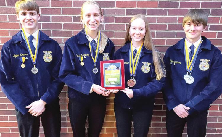 State FFA Degree recipients: Olivia Gottula, Austin Branch, Madison Branek, Reagan de Koning