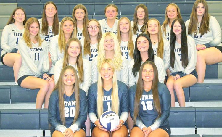 Members of the 2024 HTRS Volleyball team are front, from left: Lily Wamsley, Laramie Glathar, Izzy Hammer. Second row: Maddie Bredemeier, Elie Bstandig, Lillian Bowen. Third row: Addi Bittner, Chloe Shupp, Colby Hedden, Makena Dunlap, Grayson Sherman, Harlee Hardesty. Back row: Eden Duryea, PJ Howe, Emerson Bredemeier, Kiylee Cooper, Dasha Hunzeker, Eden Stewart, Georgianna Melcher. Not pictured: Macy Vrtiska, Head Coach Nic Sikora, Asst. Coaches Brittany Rogers and Andrea Sikora.