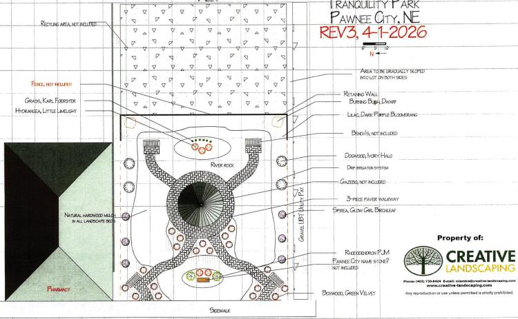 This diagram from Creative Landscaping shows the planned layout of Tranquility Park. The project does not yet have a start date.