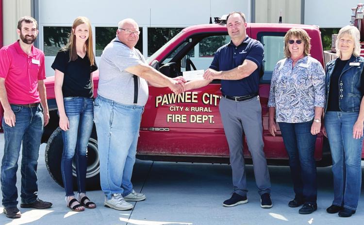 FARMERS MUTUAL GIFTS DONATION CHECK TO PAWNEE CITY VOLUNTEER FIRE DEPARTMENT