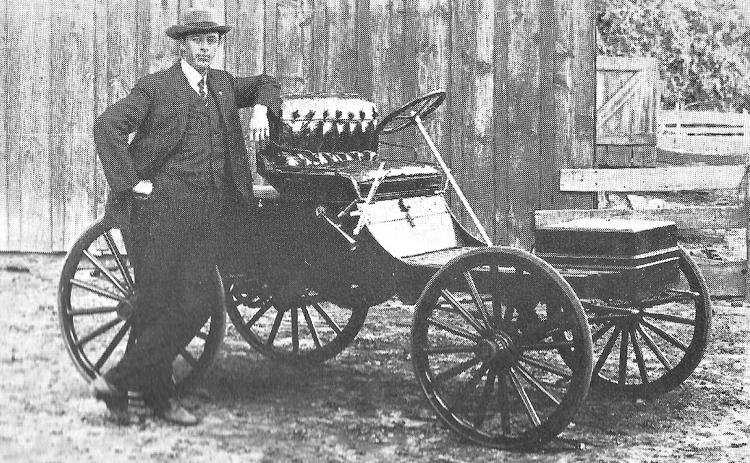 Archer King with one of three cars that he built, photo shared by the late Laura Turnbull, a daughter. King later moved to Pawnee City.