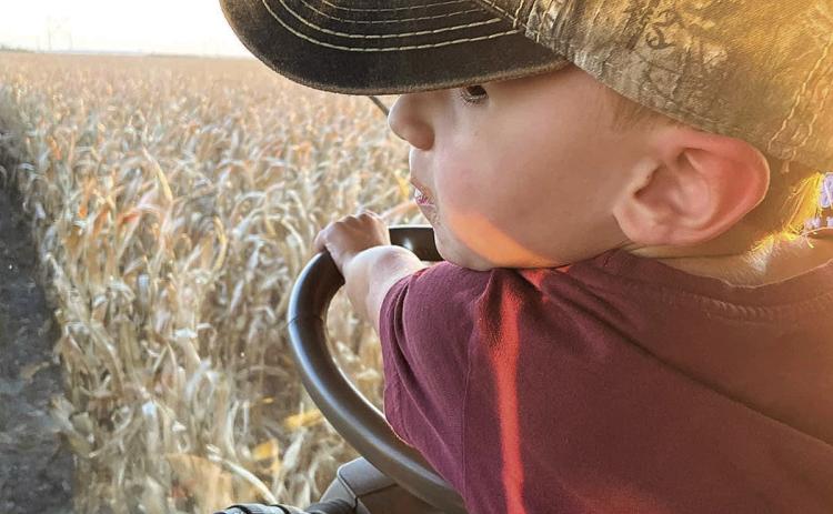 Blane Vogt in 2024 harvest, descendant of Dom Mertes, who came to Nebraska around 1879 at Theodore Grof’s urging.