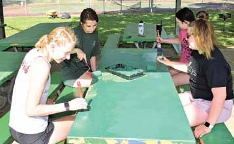The girls from the pool staff working at South Park last week are, from left, Sierra deKoning, Tristen Bradbury, Abby Friesel, and Johnna Kostecka. Ray Kappel/Republican