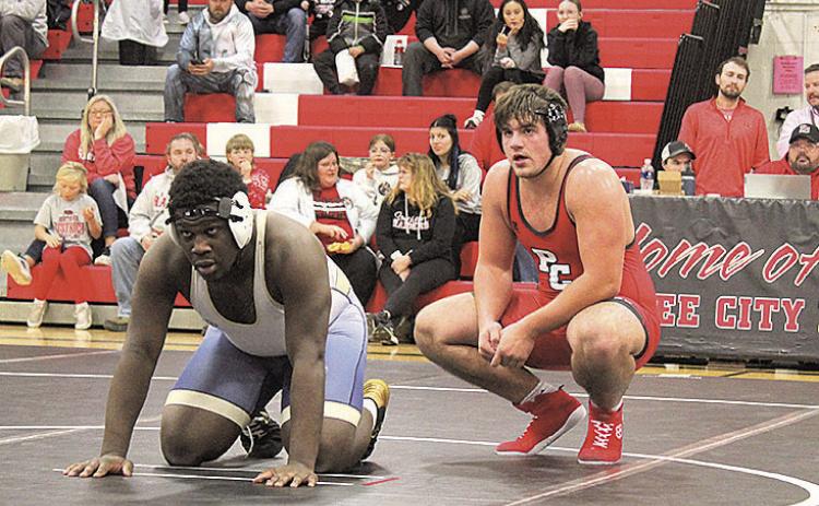 Pawnee City Indian Dylan Layne and Lincoln Lutheran Warrior Josiah Nsoh await the go-ahead from the referee to begin another round.
