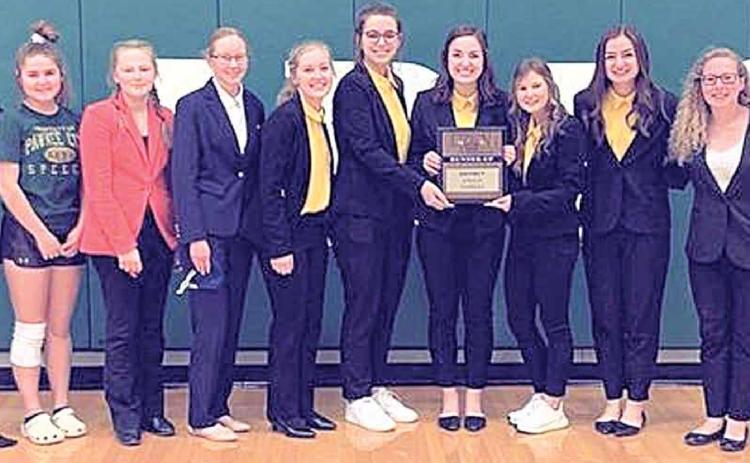 Speech team medalists Kennadi Benson, Madison Fender, Emma Meints, Taegan Rottman, Ashlynn Hartman, Stella Hunzeker, Tristen Bradbury, Reyana Tegtmeier, Olivia Gottula, Larissa Tegtmeier, Alyssa Pierce, and Alex Farwell. School photo