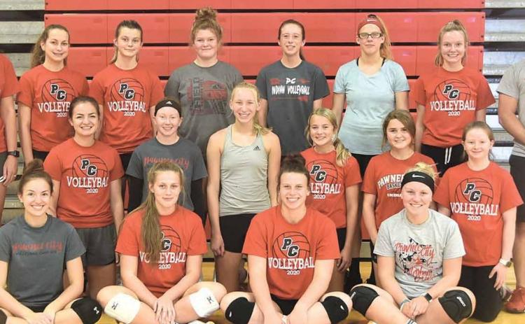 Members of the 2020 Pawnee City Volleyball team are front, from left: Reyana Tegtmeier, Madi Branek, Austin Branch, Reagan deKoning. S; Second row: Larissa Tegtmeier, Ashlynn Hartman, Sierra dekoning, Madi Fender, Emma Meints, Kailey Hartman; Third row: Head coach Lisa Blecha, Madison Lytle, Mallory Branek, Kenadie Schmutz, Hallye Friedly, Sara Weimers, Kennadi Benson, Assistant coach Spencer Zvacek;