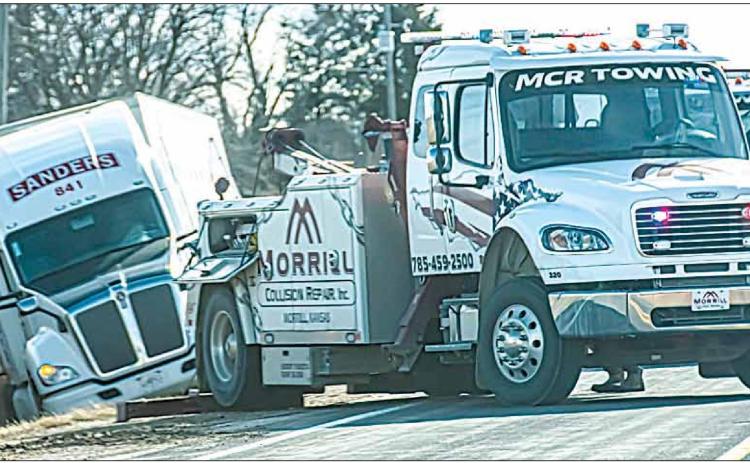 Truck runs off road