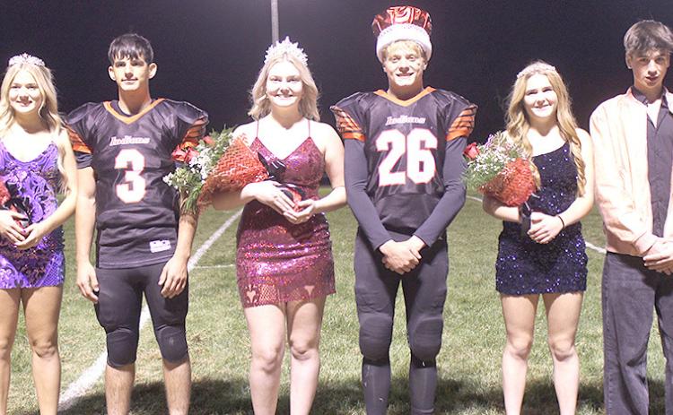2023 PAWNEE CITY HOMECOMING ROYALTY – The 2023 Pawnee City Homecoming Royalty is from left : Princess Madison Fender and Prince Philip Layne, Queen Kennadi Benson and King Trey Marteney, Attendants Emma Meints and foreign exchange student. See page 6. Paula Jasa/Republican