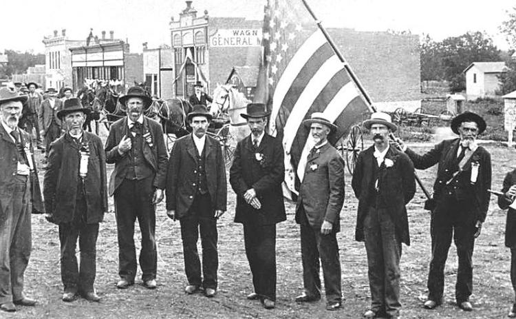 This patriotic photo shows BURCHARD Civil War veterans in Burchard looking ready to march on Decoration Day. Imagine if the man holding the flag were a former Confederate soldier, as happened in Table Rock every year. Photo shared by Jason Vetrovsky.