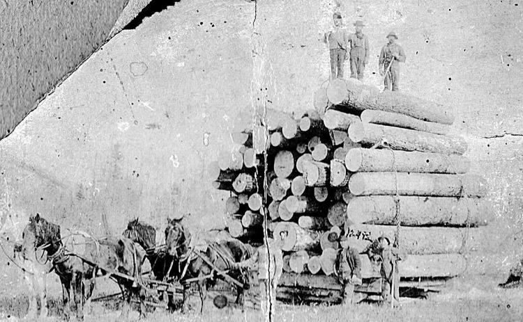 McCourtney in Alaska in 1897. He is identified as the fellow standing on the ground by the logs, at right.