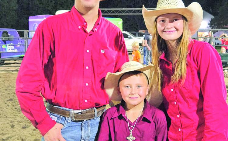 Left to Right: Colton Hauptman, Walker Hauptman, Cheyenne Hauptman. Colton Hauptman who is a bull rider, was awarded the “Try Again” award in memory of AJ Vonderhoff. Walker Hauptman is an 8-year-old bull rider who was a crowd favorite as he went the whole 8 seconds. Cheyenne Hauptman participated in the barrel racing. She is leaving for Wyoming on a rodeo scholarship! The youngest bull rider wasn’t Walker; there was a 4-year-old who also made the full 8 seconds! Photo and cutline by Betty Davis