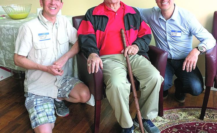 Above: The late Floyd Vrtiska with two of Dr. McCrea’s great great grandsons, both named after him, Edward Lee Miller and McCrea Miller. The occasion was a reception in 2017 celebrating Dr. McCrea and the 302 babies that he delivered, including Floyd and his brother Lloyd.