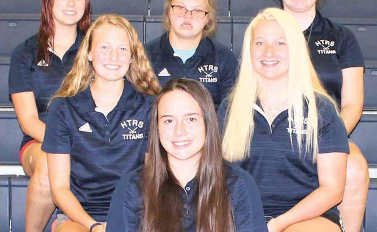 Members of the HTRS Girls Golf team are front: Tara Zimmerling. Middle Row: Gracie Shafer, Mikkayla Flynn. Back Row: Ricki Long, Libby Standerford, Lauren Ogle.