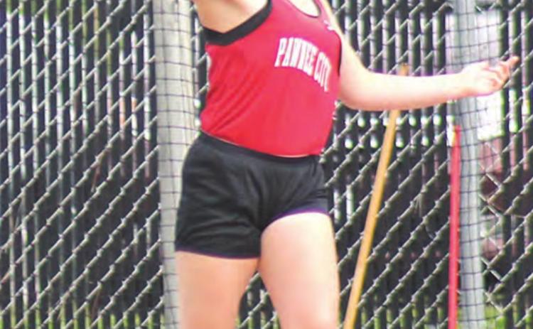P.C.’s Austin Branch with a silver medal toss in the Class D girls’ Discus event at 121’1”. Paula Jasa/Republican