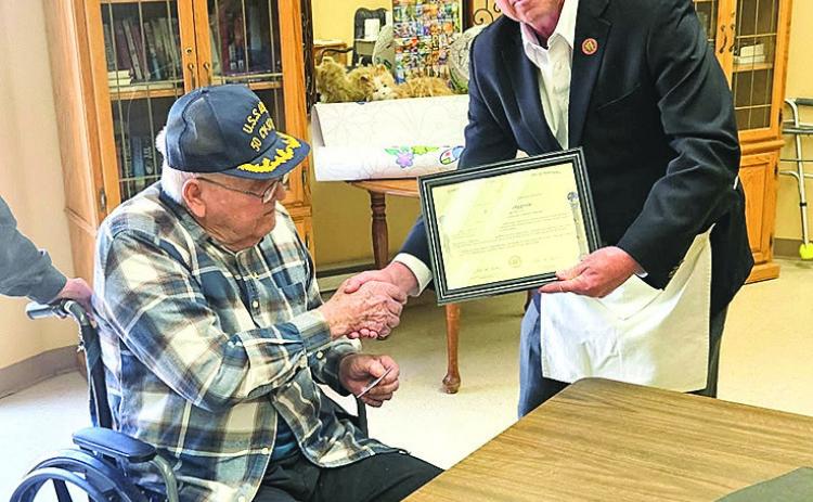 On Saturday, May 2 several Masons from Pawnee Lodge #23 traveled to Colonial Acres Nursing Home in Humboldt, NE where WM David Wetrosky (right) presented Bro. Robert Berggren (left) with his 70 Year Certificate. Berggren's daughter and grandson were in attendance.