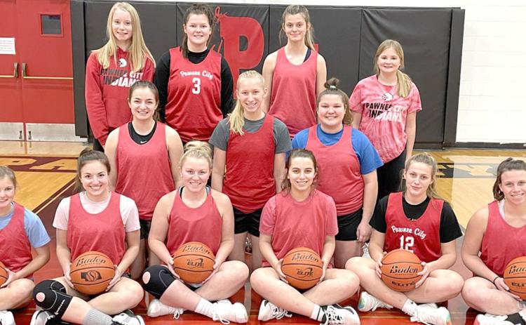 Members of the 2020-21 Pawnee City Girls’ Basketball team are front, from left: Olivia Gottula, Reyana Tegtmeier, Reagan deKoning, Tristen Bradbury, Madison Branek, and Austin Branch. Second row: Larissa Tegtmeier, Sierra deKoning, and Johnna Kostecka. Back row: Adrian deKoning (SM), Kenadie Schmutz, Mallory Branek, and Madolyn Gottula (SM). Not Pictured: Emily Lytle, Madison Lytle, and Sara Wiemers.
