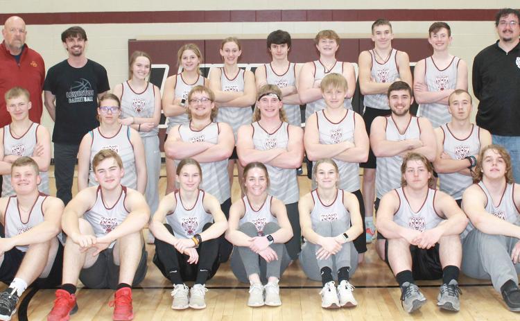 Members of the 2023 Lewiston Track team are front, from left: DeJan Markwort, Jip Van de Voort, Katelyn Sanders, Carleigh Weyers, Meagan Sanders, Ty Arena, Freddie McMurray. 2nd row: Everett Bohling, Sara Wiemers, Jaxon Janssen, Tristen Ray, Caleb Rule, Brady Bledsaw, Kaden Wagner. Back row: Asst. Coach Charles Humphrey, Head Coach Kohlton Gabehart, Jenna Anderson, Delanye Currie, Maddie Janssen, Alex Pospichal, Brody Wright, Ashton Sanders, Cooper Swendener, Asst. Coach Alex Callan.