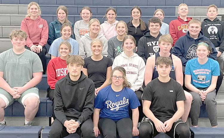 Members of the 2023 Humboldt Table Rock Steinauer Track team are front, from left: Brandt Leech, Libby Standerford, Peio Uribe. 2nd row: Clayton Howe, Avery Dierberger, Jaylie McNealy, Maelynn Bittner, Colt McClarnen, Hannah Koziol. 3rd row: Lily Wamsley, Macy Vrtiska, Laramie Glathar, Hunter Bohling, Jakob Manning. 4th row: Elie Bstandig, Kenadi McClarnen, Maddie Bredemeier, Shayfer Cumro, Lillian Bowen, Jorja DeJonge, Jonathan Koch, Emmett Glathar. Not pictured: JJ McQueen, Alex Koziol, Brogan Dunlap.