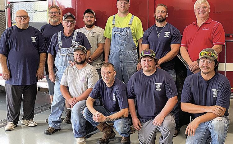 Representing the Pawnee City Fire Department are from left:John Vetrovsky, Russ Smith, Lynn Curtis, Dalton Kramer, Austin Smith, Austin Gyhra, Russ Weeks, Justin Morehead, Lucas Barloon, Mike Habegger, Colt Johnson