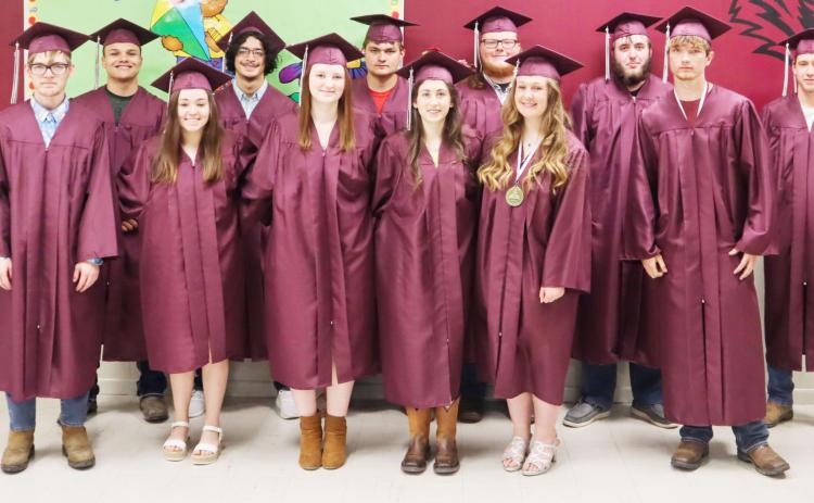 The Lewiston Consolidated Schools Class of 2022. Front row, from left, Ethan Bohling, Case Carel, Rhiannon Harms, Rebecca de Koning, Kienen Creek, back row from left, Gabriel Garcia, Abel Gonzalez, Jaden McHenry, Shawn Salts, Ethan Horne, and Johnathan Burgett. Ray Kappel/Republican