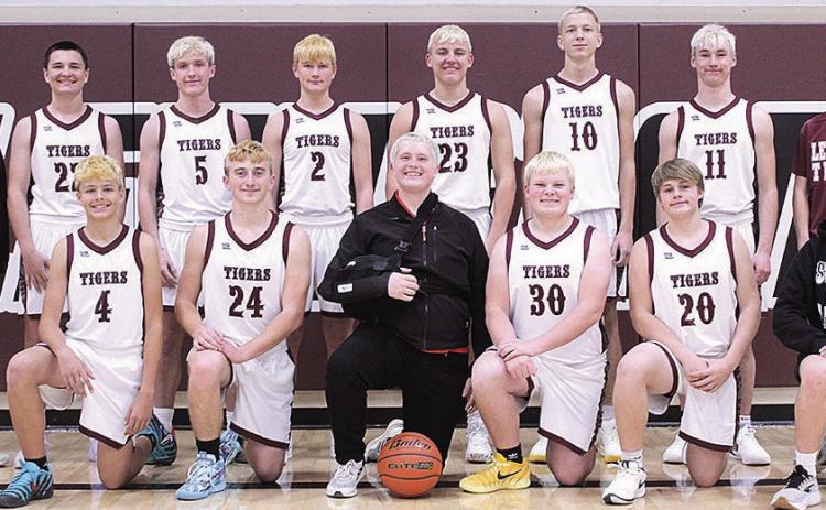Members of the 2025-26 Lewiston Boys’ Basketball Team are front, from left: Ethan McEvers, Tristen Wagner, Brody Wright, Taven Borcher, Jacob Burns, Dalton Heideman. Second row: Braxton Houseman, Colter Steinacher, Grady Weyers, Cashton Steinacher, Brock Janssen, Chase Rule, Payton Heidemen, Owen Wehrbein. Not pictured: Axel Seeman, Head Coach Kyle Asche, Asst. Coach Treyton Hippen, Asst. Coach Andrew Paquette.