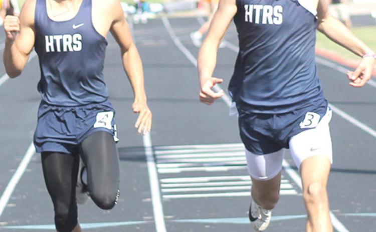 HTRS’ Nic Knudson (right) and JJ McQueen (left) finish 5th and 6th in the 200 M. Dash at the Lewiston Invitational. Nic had a time of 24.93 while JJ had a 25.25. Paula Jasa/Republican