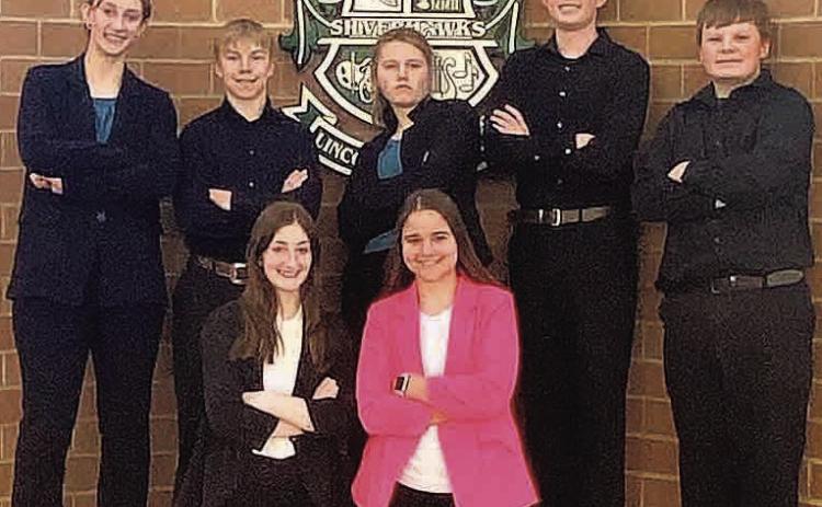 Front L to R: Kierstin Rehrs, Leah Christen. Back L to R: Maddie Janssen, Evan Christen, Ayden Hunzeker, Cooper Swendener, Taven Borcher