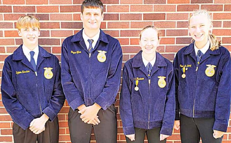 The State Champion Agronomy team: From left, Kylenn Koester, Bryce Gyhra, Ashlynn Hartman, Sierra de Koning).