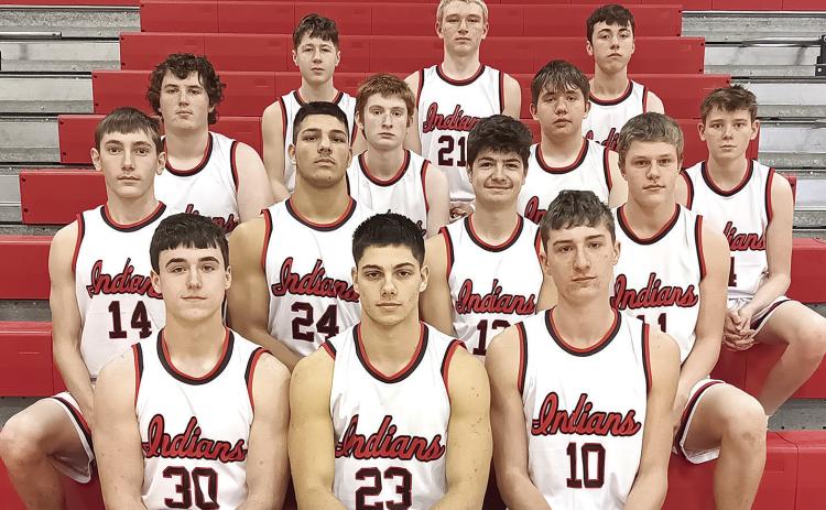 Members of the 2024-25 Pawnee City Boys’ Basketball team are front, from left: Jett Farwell, Anthony Kling, Drew Menninga. Second row: Dawson Wilkinson, Atreyu Kling, Tyler Tegtmeier, Cael Johnson. Third row: Aidan Petersen, Colin Fender, Justin Baehr, Kaminn Koester. Back row: Brayden Frakes, Payton Rose, Jordan Wernimont.