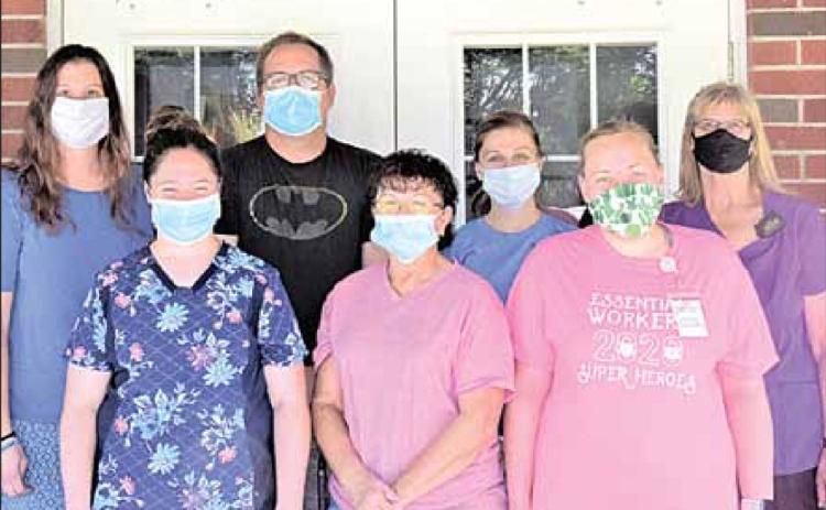 Pawnee Assisted Living staff: front row, from left, Allison Glathar, Betty Cary, Sydney Hunzeker. Back row from left, Lori Anderson, Ryan Boverhuis, Jordan Lang, Mary Marteney not pictured Marilyn Burgett, Tricia Snyder and Kori Speckmann, Amie Schrack Ray Kappel/Republican