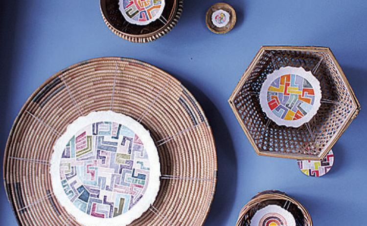 The entry in Tracy Hoffman's home which displays both her fiber art and her watercolors.