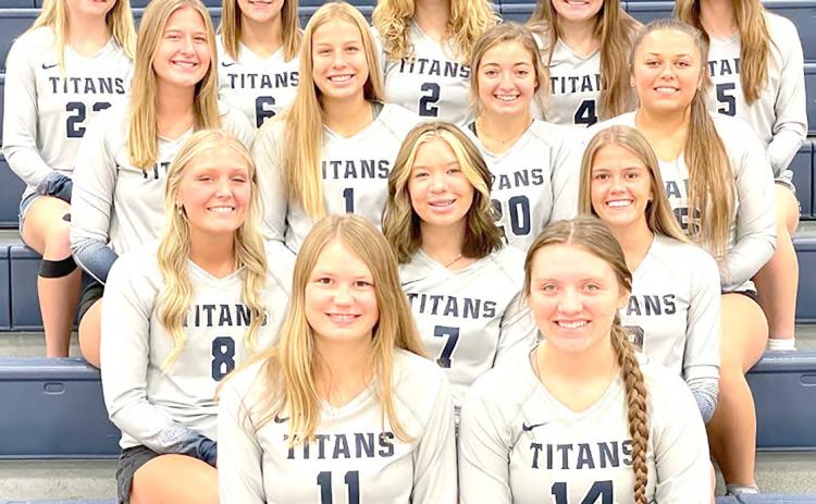 Members of the 2022 HTRS Volleyball team are front, from left: Jaylyn Bohling and Ashton Bredemeier. 2nd row: Jaylie McNealy, Hannah Koziol, Avery Dierberger. Third row: Macy Vrtiska, Laramie Glathar, Lily Wamsley, Izzy Hammer. Back row: Jorja DeJonge, Shayfer Cumro, Elie Bstandig, Maddie Bredemeier, Lilli Bowen.