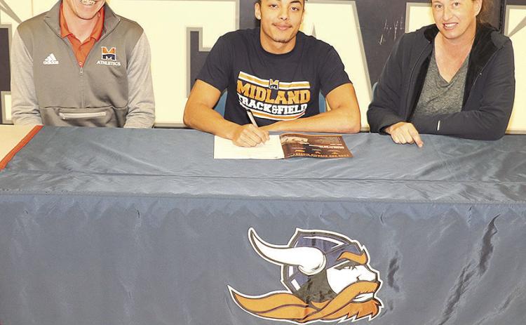 McQueen signs with Midland University – Humboldt Table Rock Steinauer’s JJ McQueen recently signed a letter of intent to participate in track at Midland University. Pictured are from left, Daniel Gerber (Head Coach of Midland's track and field team), JJ McQueen and mom, Alicia Manley.